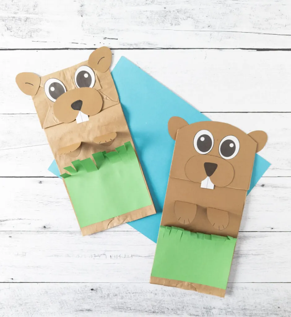 groundhog paper bag puppet craft | free printable template